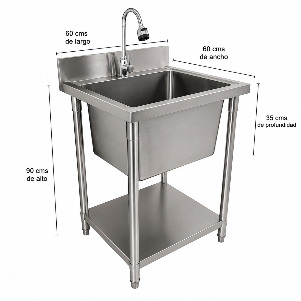 Lavafondos Acero Inoxidable 60x60 Cm (Profundidad 35cms)+ Llave Semi-flexible X015