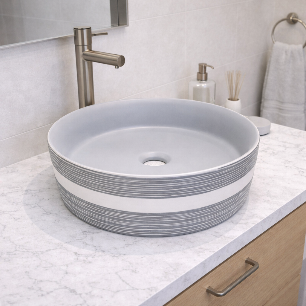 Loza de Sobreponer para Lavamanos Gris Mate con Blanco