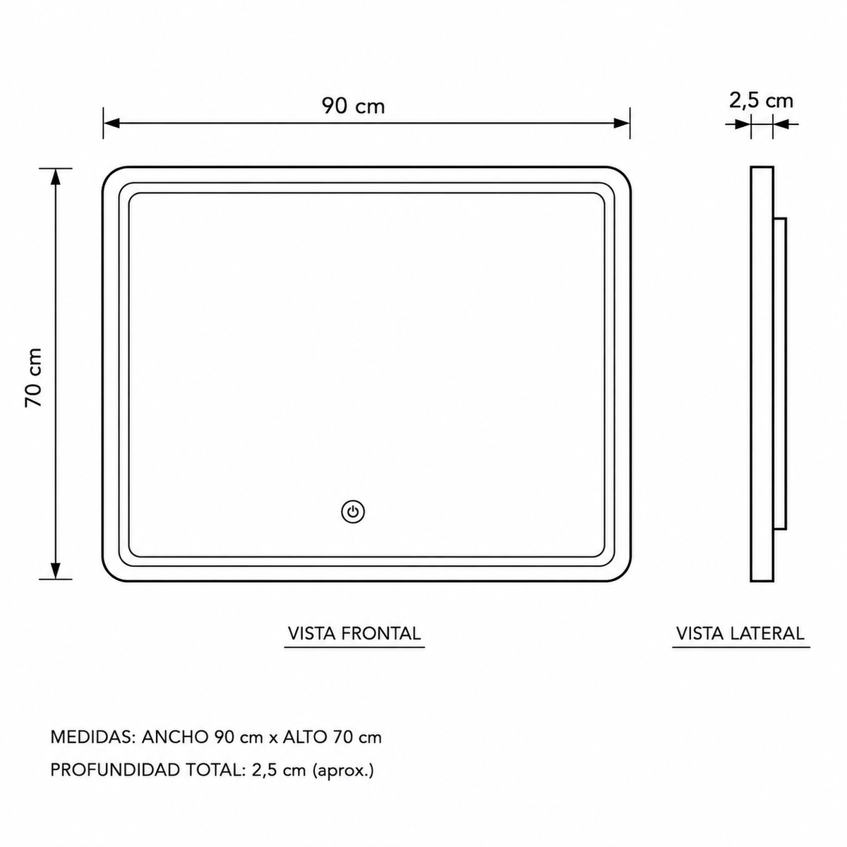 Espejo Led 90x70Cms