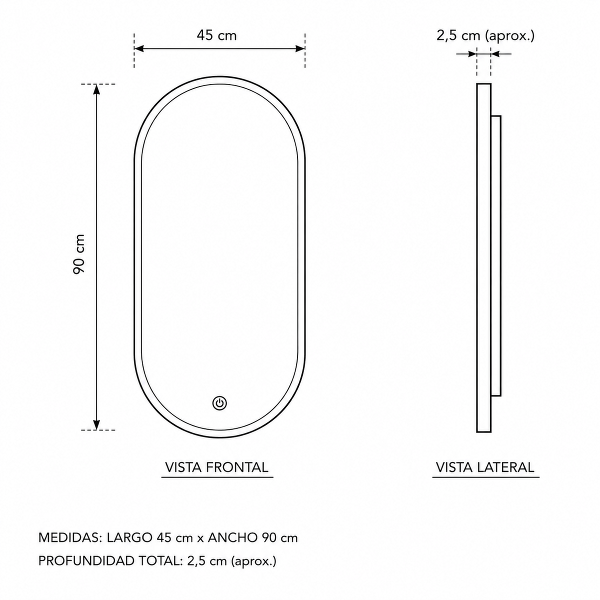 Espejo Led Oval 45x90 cm - imagen 3