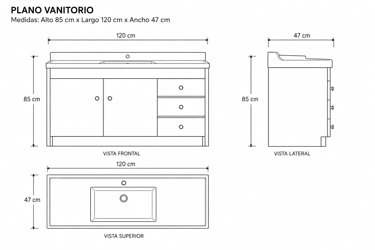 Vanitorio Rustico 120x47cm Simple