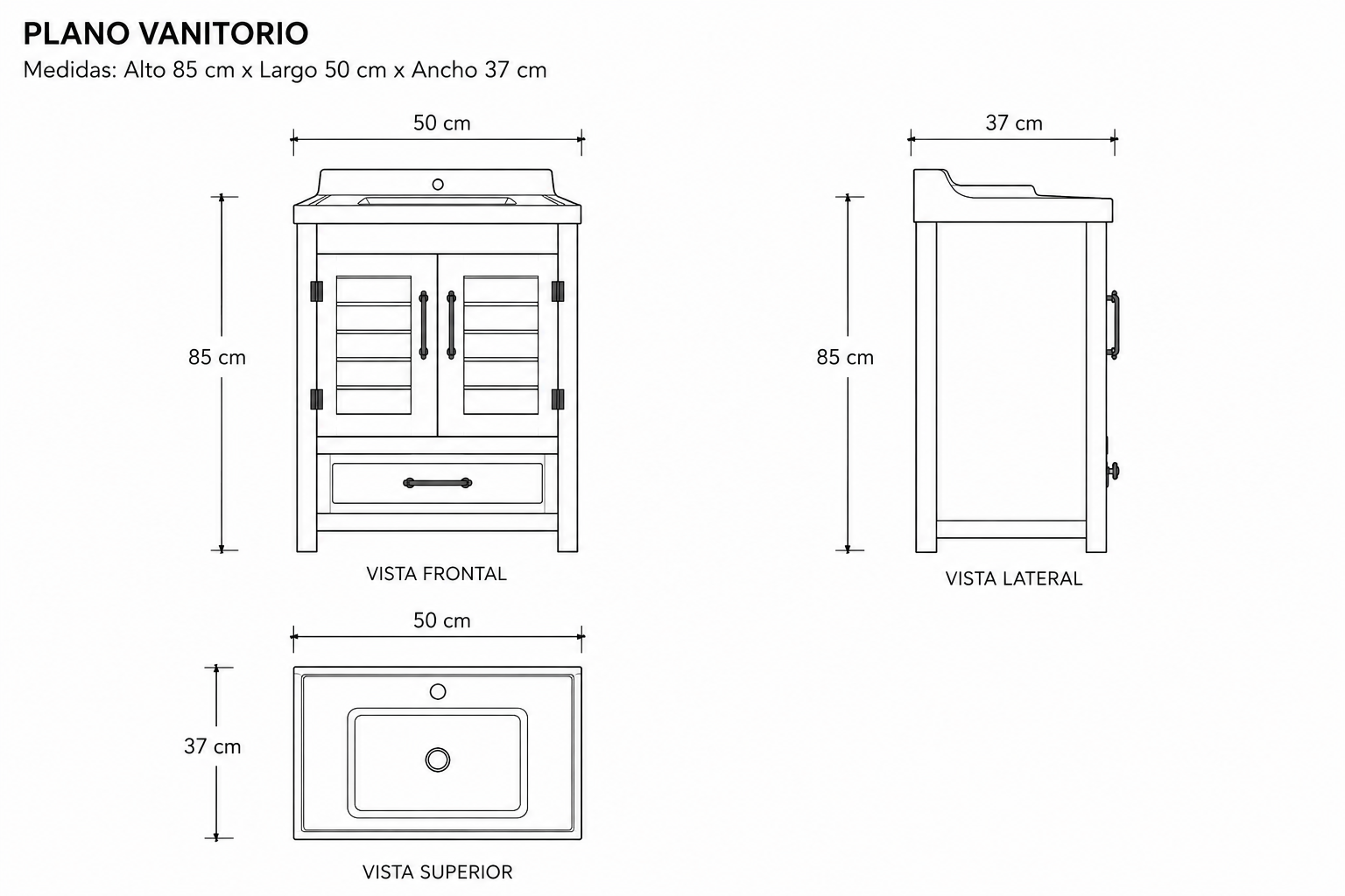 Vanitorio Rustico 50x37x85cm con Cajon
