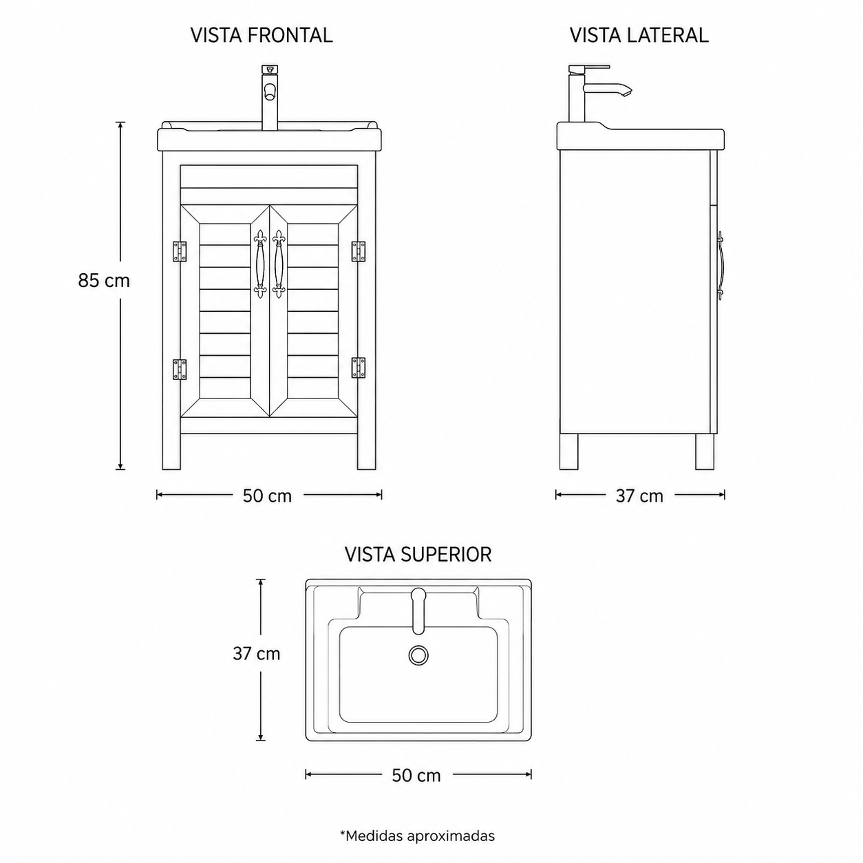 Vanitorio Rustico 50cm sin Cajon