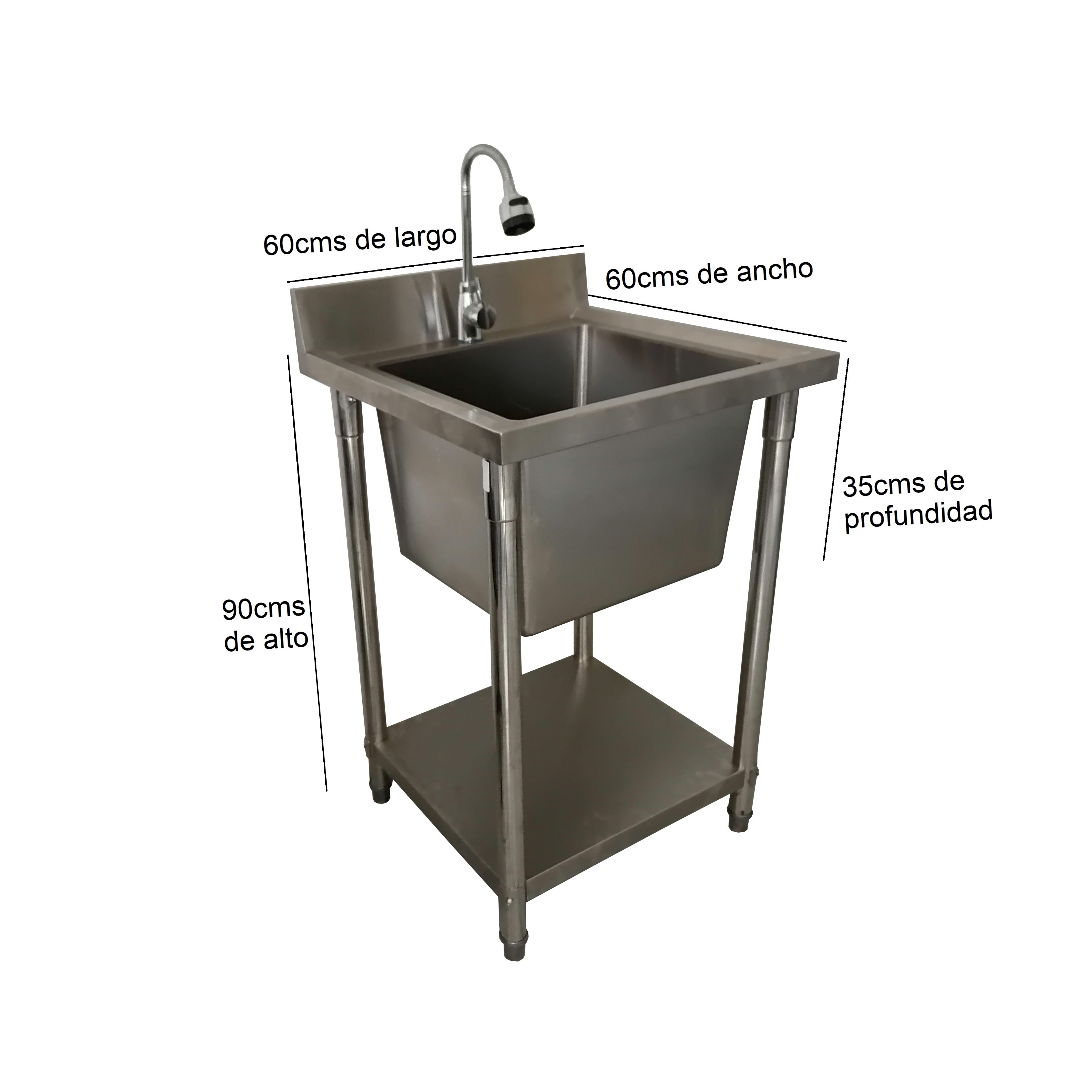 Lavafondos Acero Inoxidable 60x60 Cm (Profundidad 35cms)+ Llave Semi-flexible X015