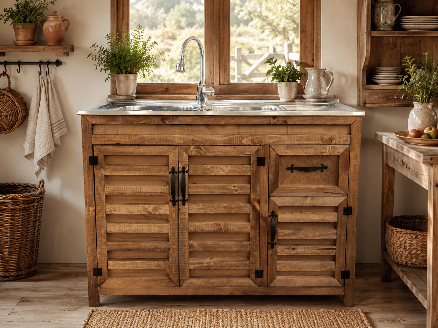 MUEBLE DE LAVAPLATOS RUSTICO 120X50X90