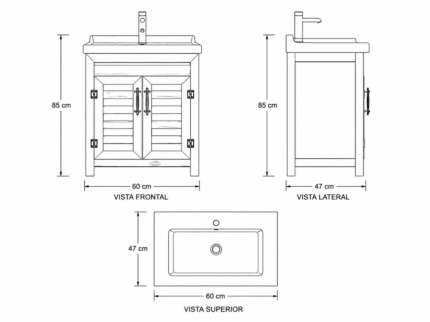 Vanitorio Rustico 60x47 cm sin Cajon