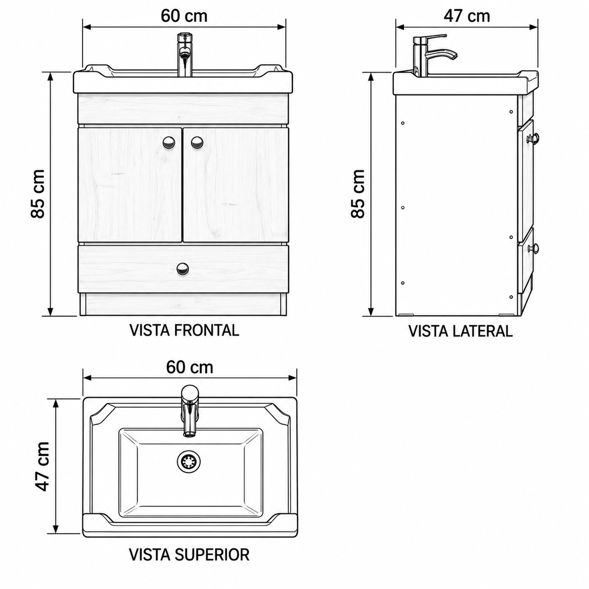Vanitorio Lombardia 60cm con Cajon