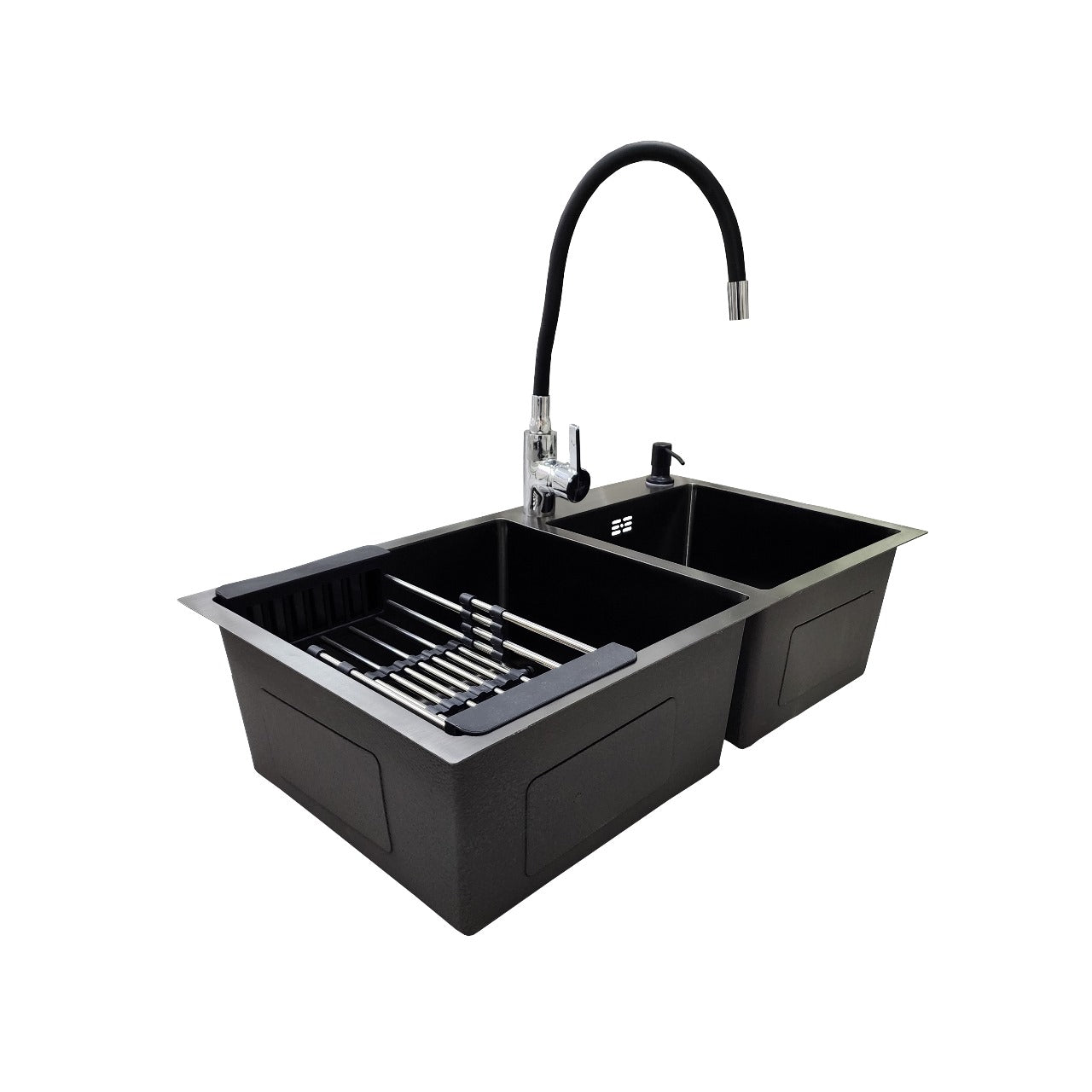 Lavaplatos 78x43 Black con Monomando Negro Flexible y Accesorios Negros (Promo N°21)