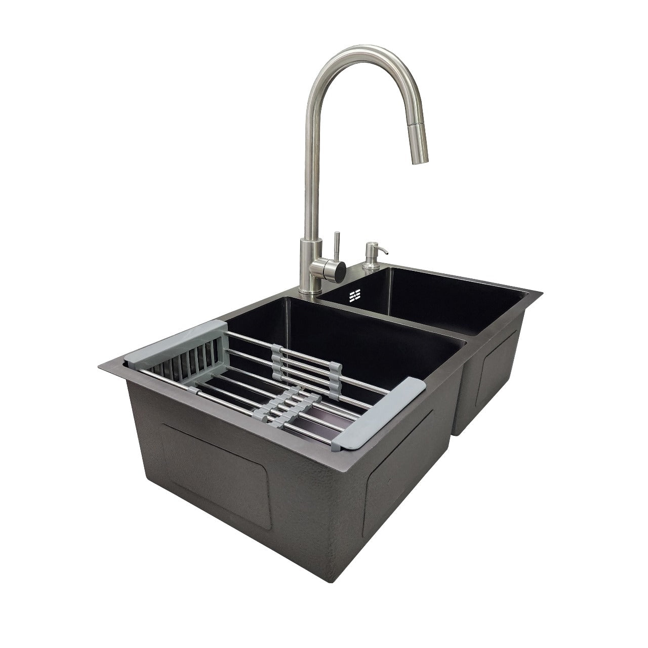 Lavaplatos 78x43 Black con Monomanod y Accesorios en Color Plateado (Promo N°22)