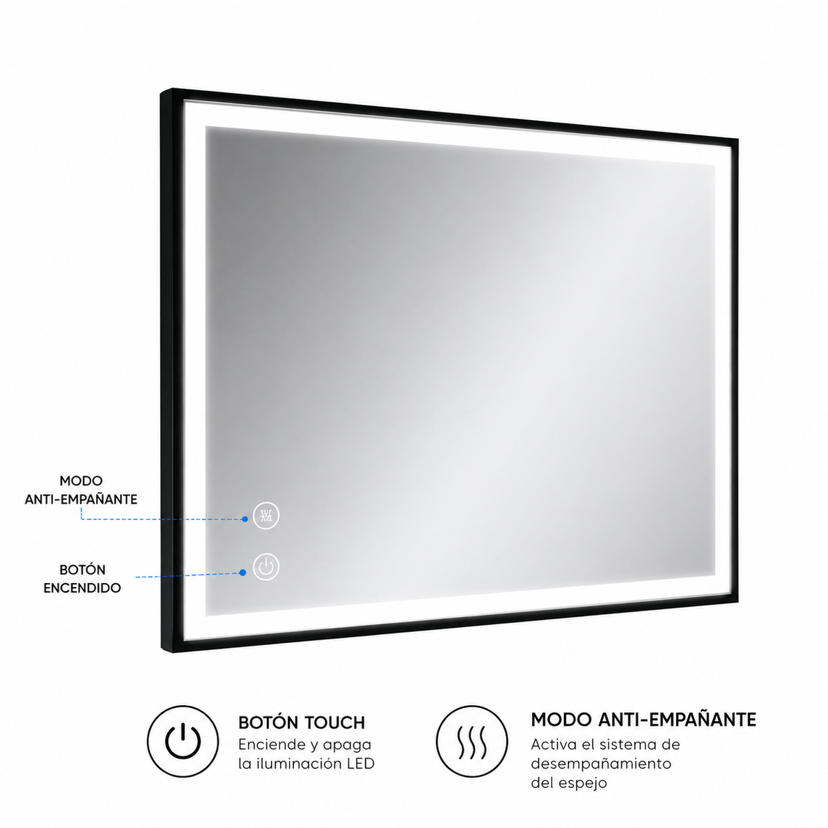Espejo Led y Anti-empañante 80x60 Cms Con Borde Negro