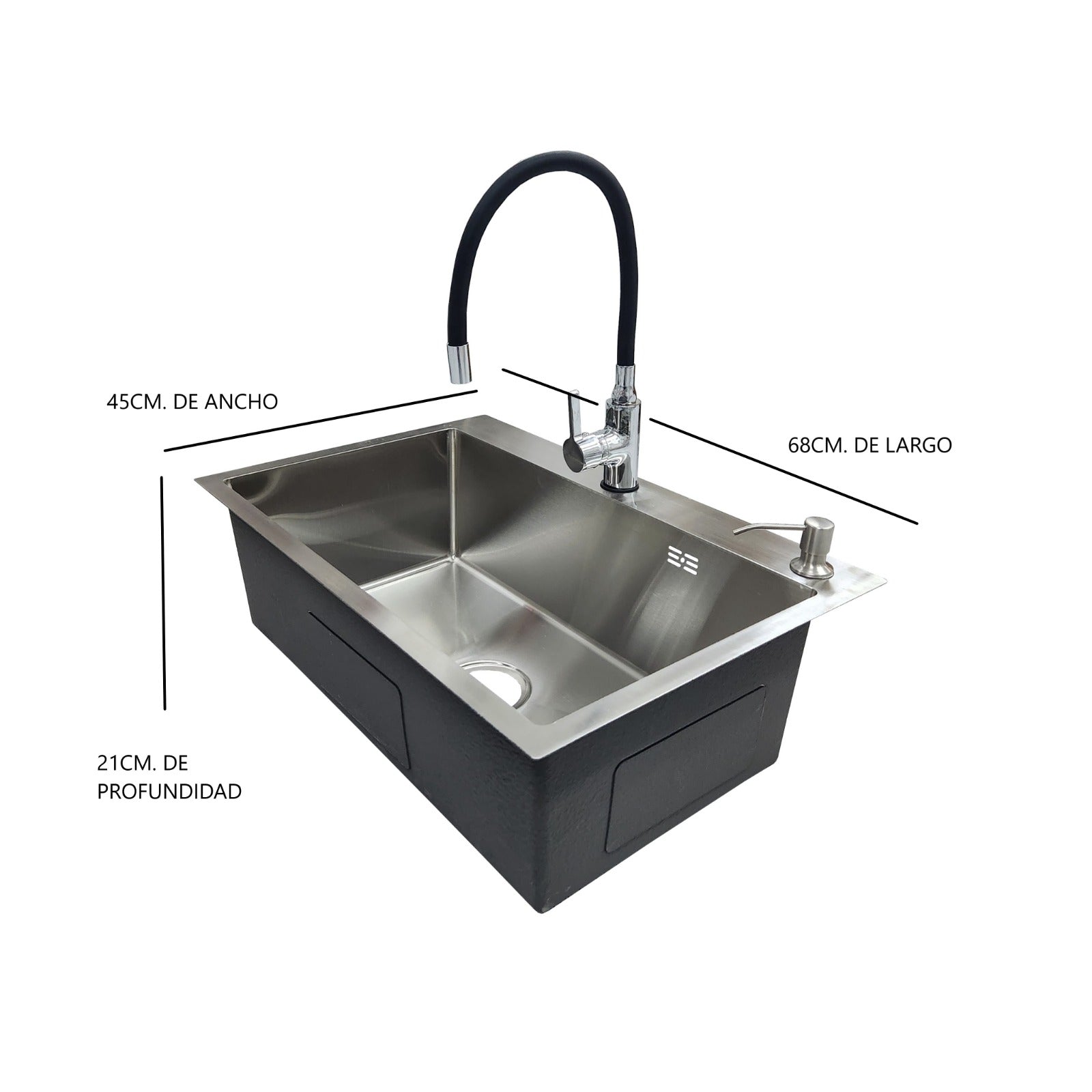 Lavaplatos 68x45 Cms con Monomando Flexible y Dispensador de Lavalozas (Promo N°14)