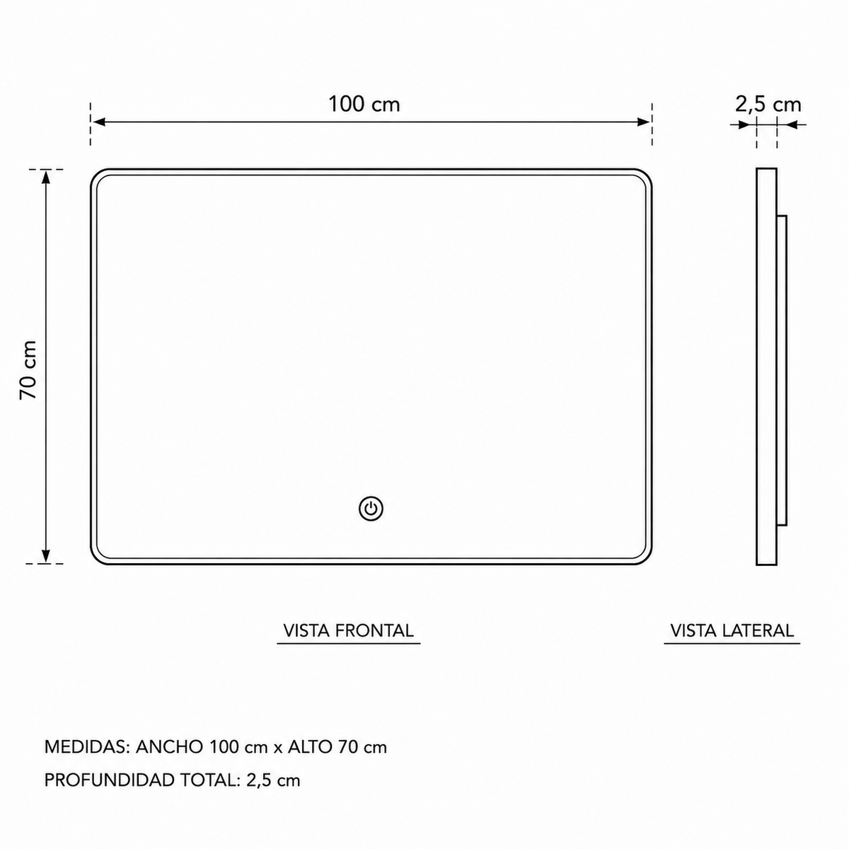 Espejo Led 100x70 Cms