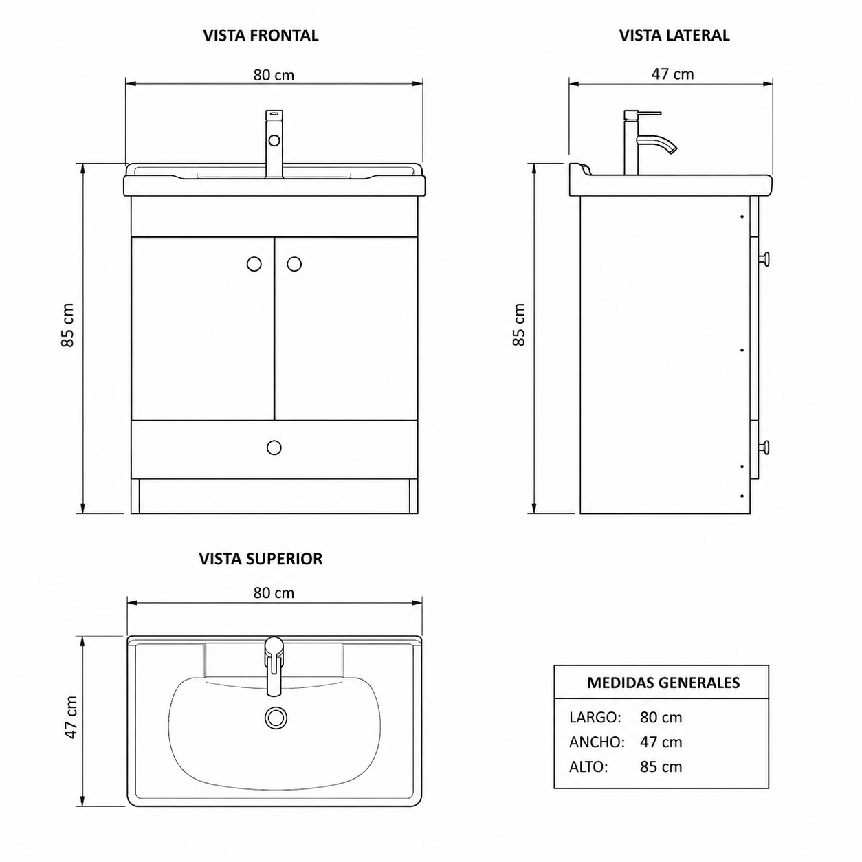 Vanitorio Legno 80cm con Cajon