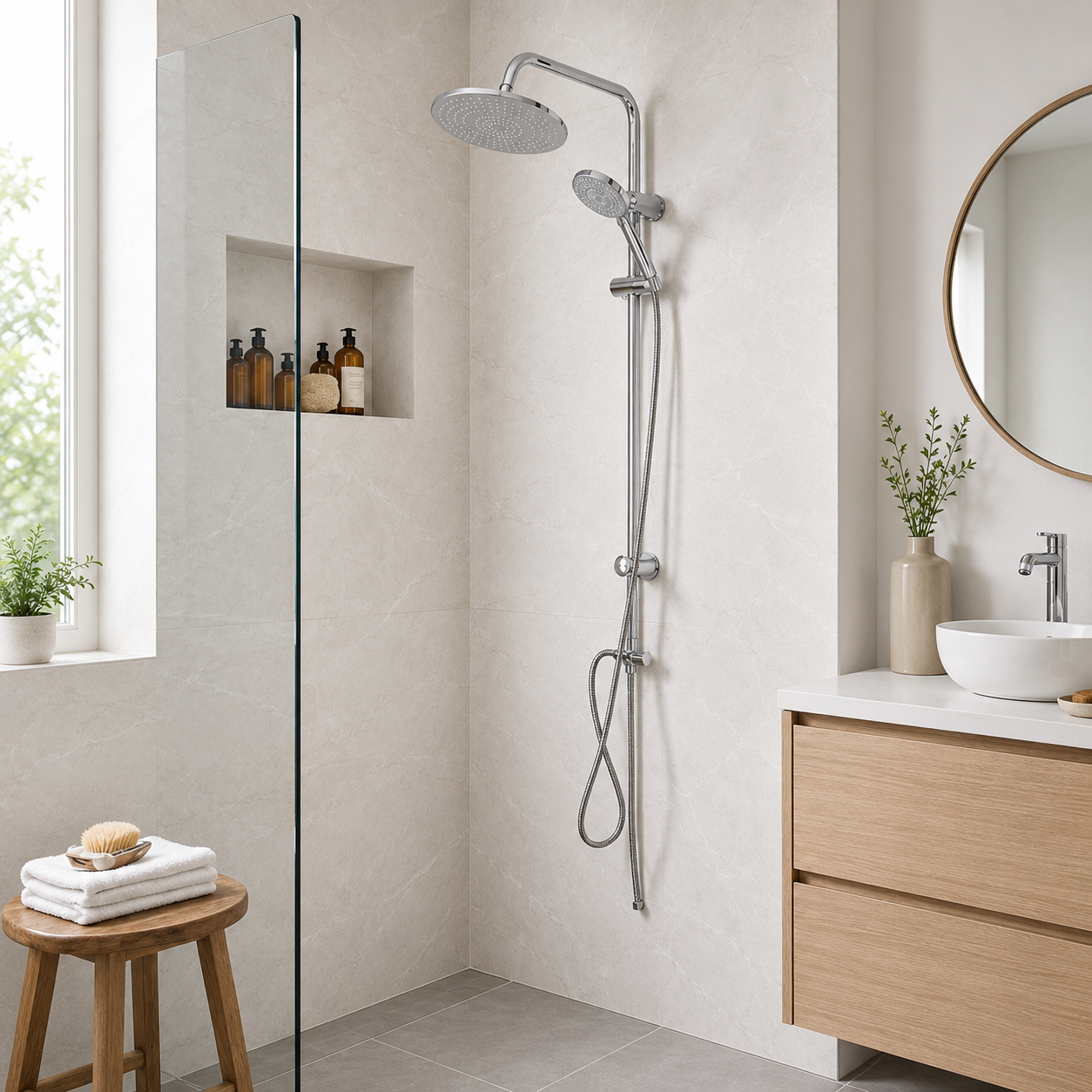 Columna Ducha Simple Plateada sin Griferia