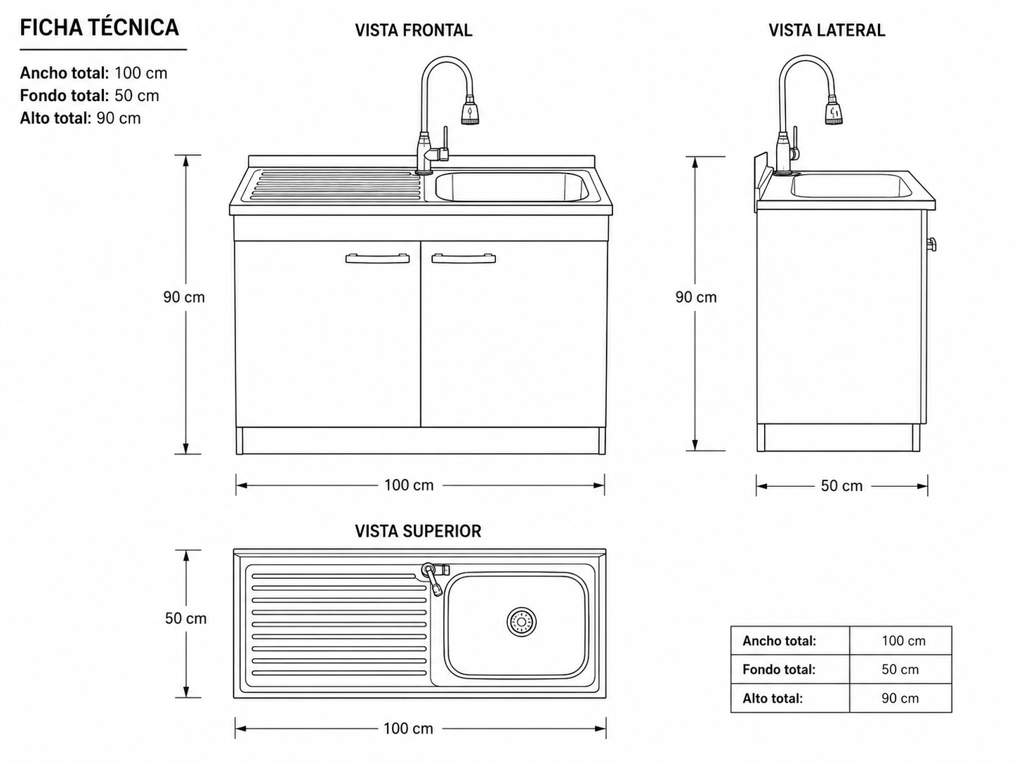 LAVAPLATOS 2 PUERTAS BLANCO 100X50X90 COMPLETO