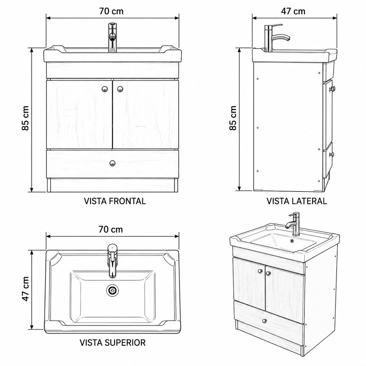 Vanitorio Lombardia 70cm con Cajon