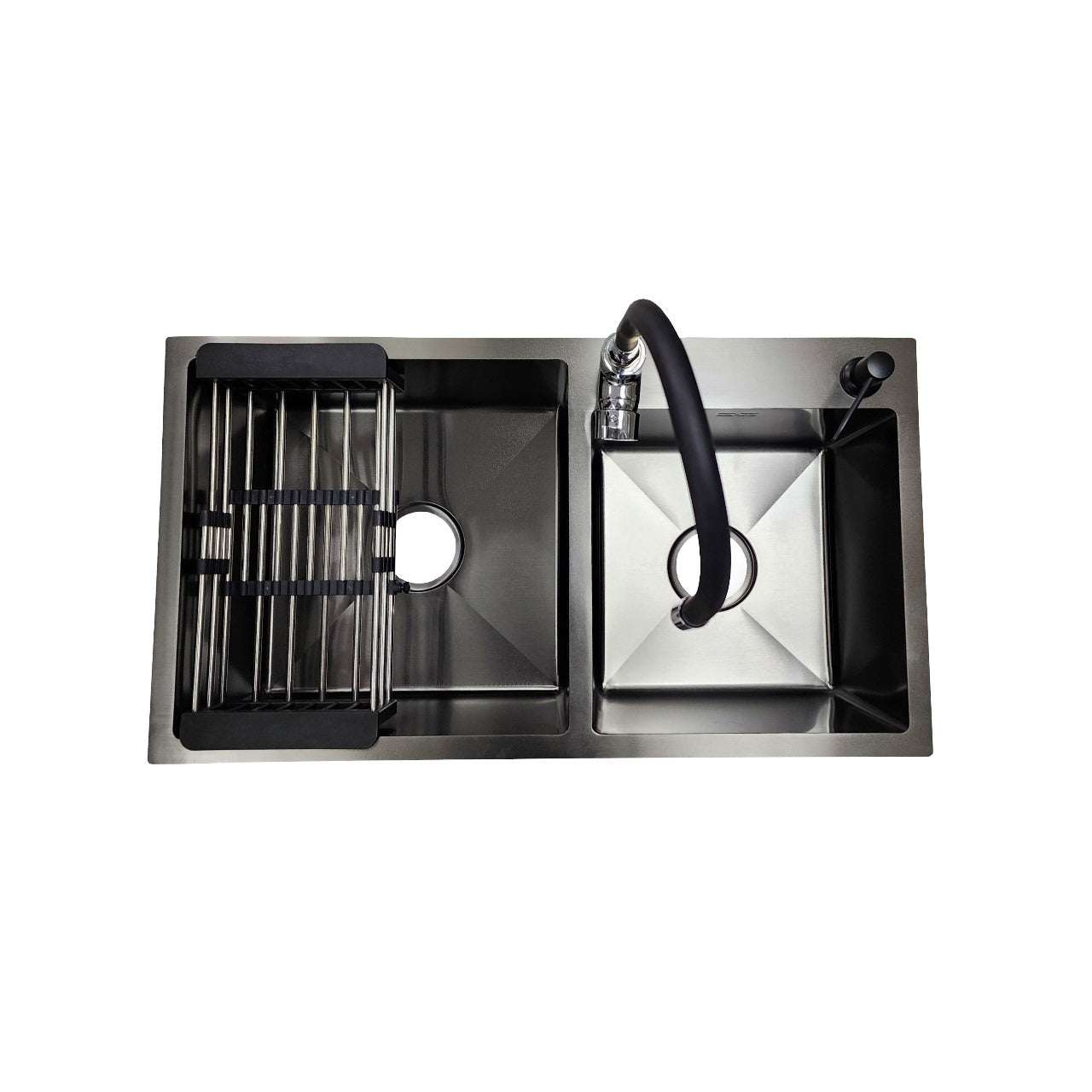 Lavaplatos 78x43 Black con Monomando Negro Flexible y Accesorios Negros (Promo N°21)