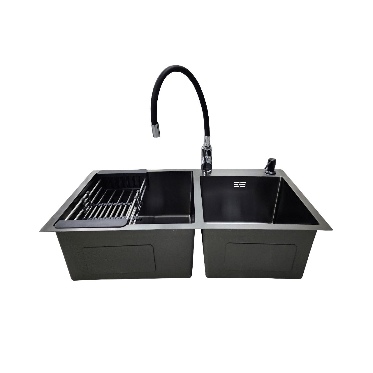 Lavaplatos 78x43 Black con Monomando Negro Flexible y Accesorios Negros (Promo N°21)